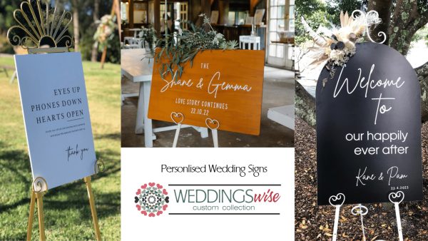 Group of wedding signs crafted for different weddings