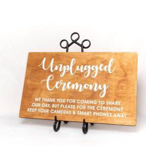 "Unplugged" Timber sign with white vinyl