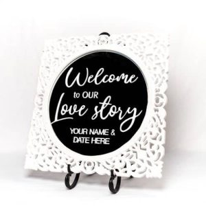 Welcome Square White Filigree Mirror Hire