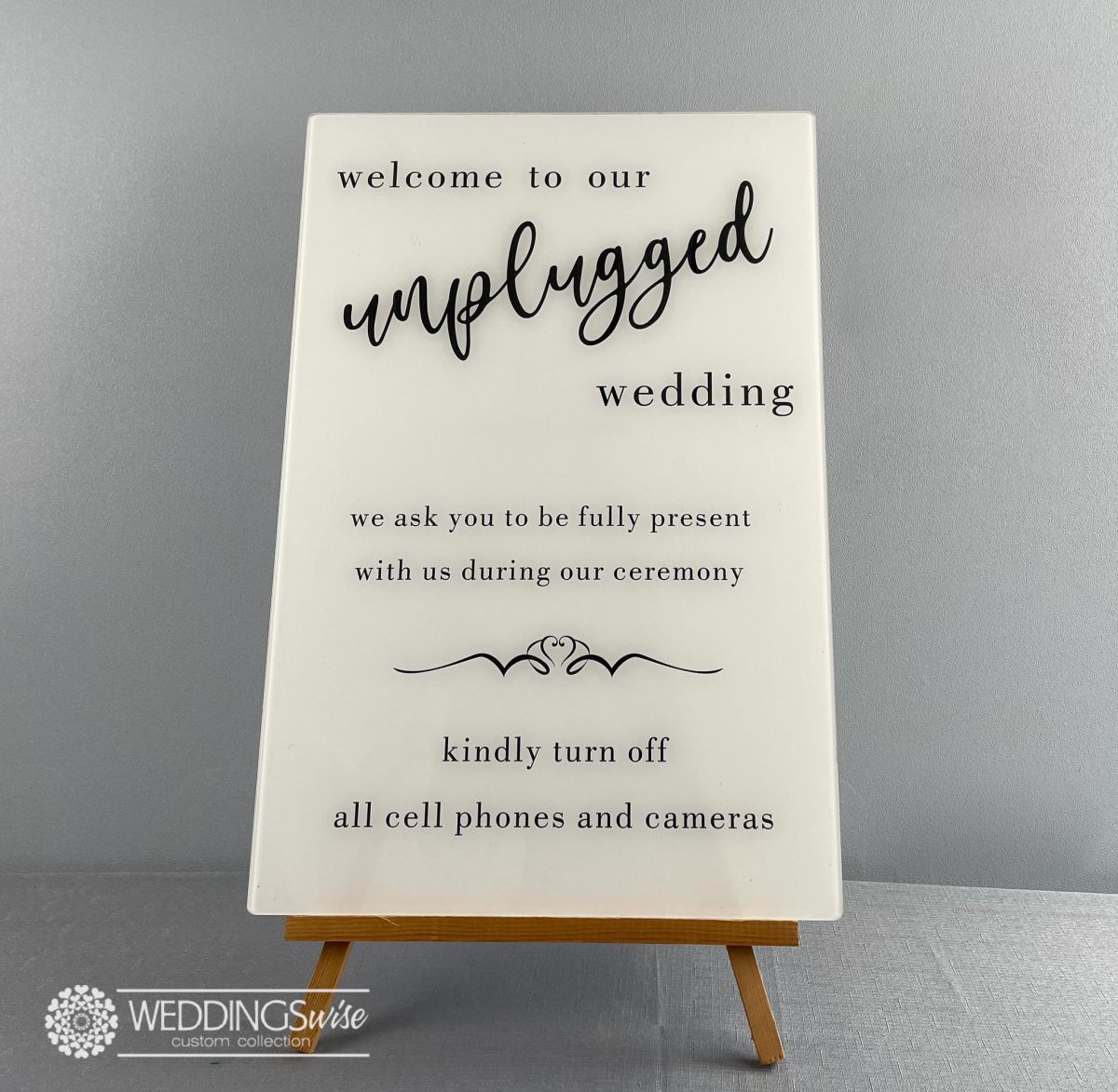Black and White Printed Acrylic Unplugged Sign Hire