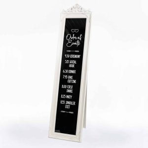 White Mirrored Order of Events Sign