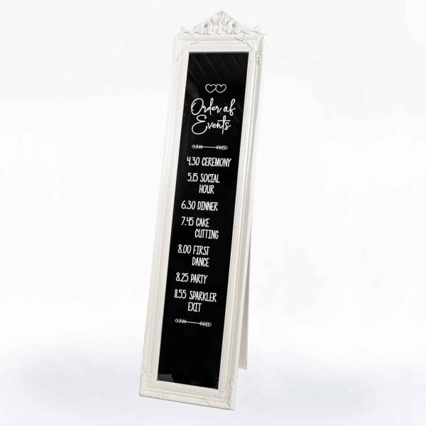 White Mirrored Order of Events Sign