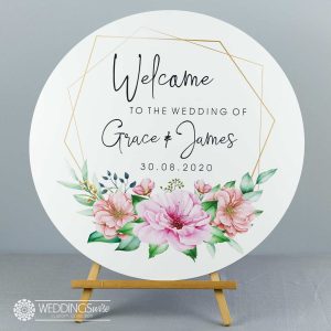 White Spring Flower Wreath Printed Welcome Sign