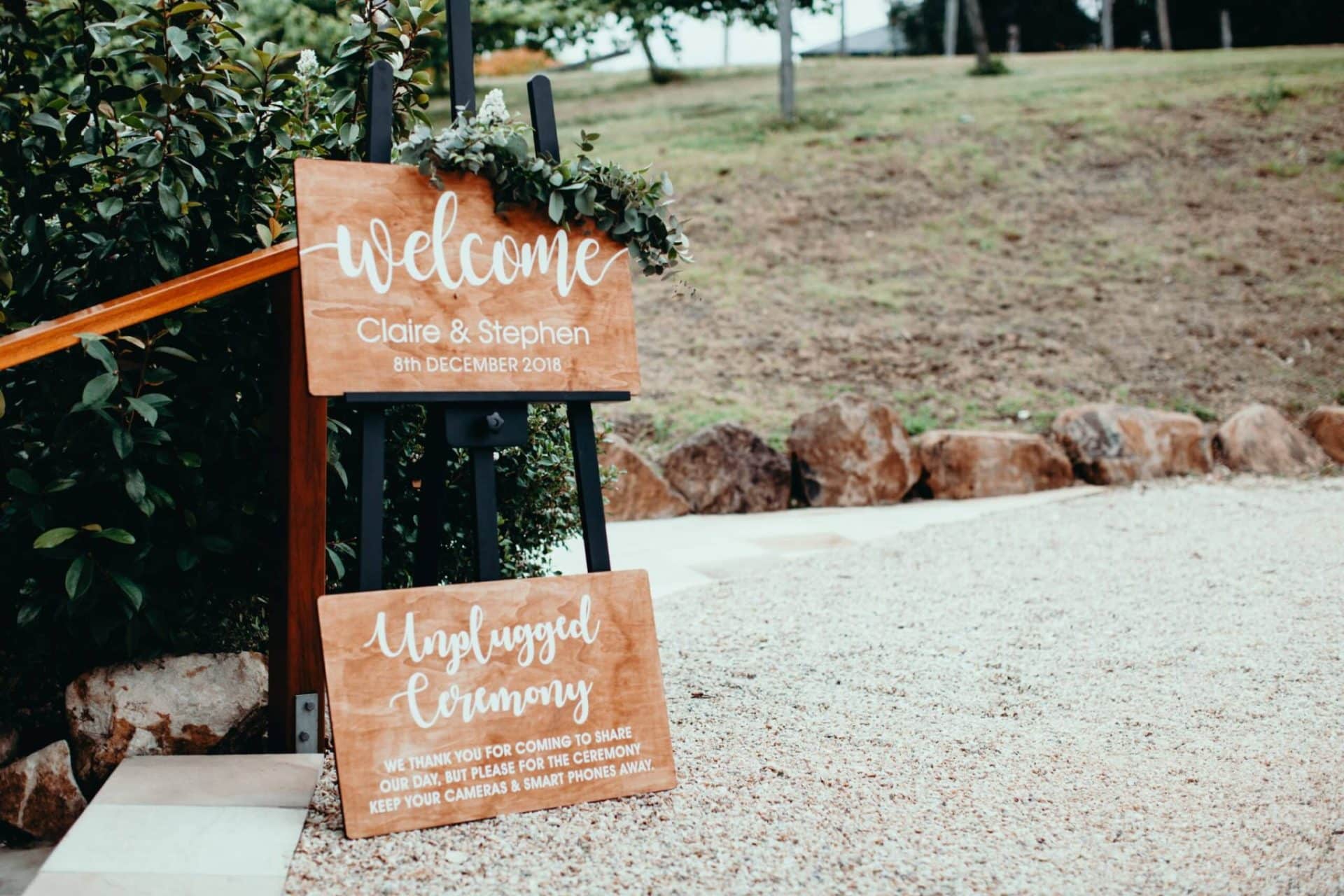 Timber Welcome Sign with Vinyl Lettering - Weddings Wise