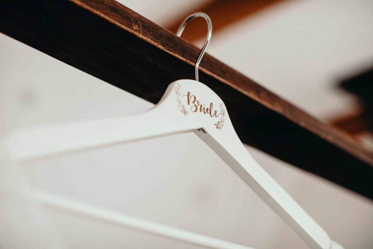 "Bride" Laser Engraved Coat Hanger- Floral Wreath Dress Display - Image 5