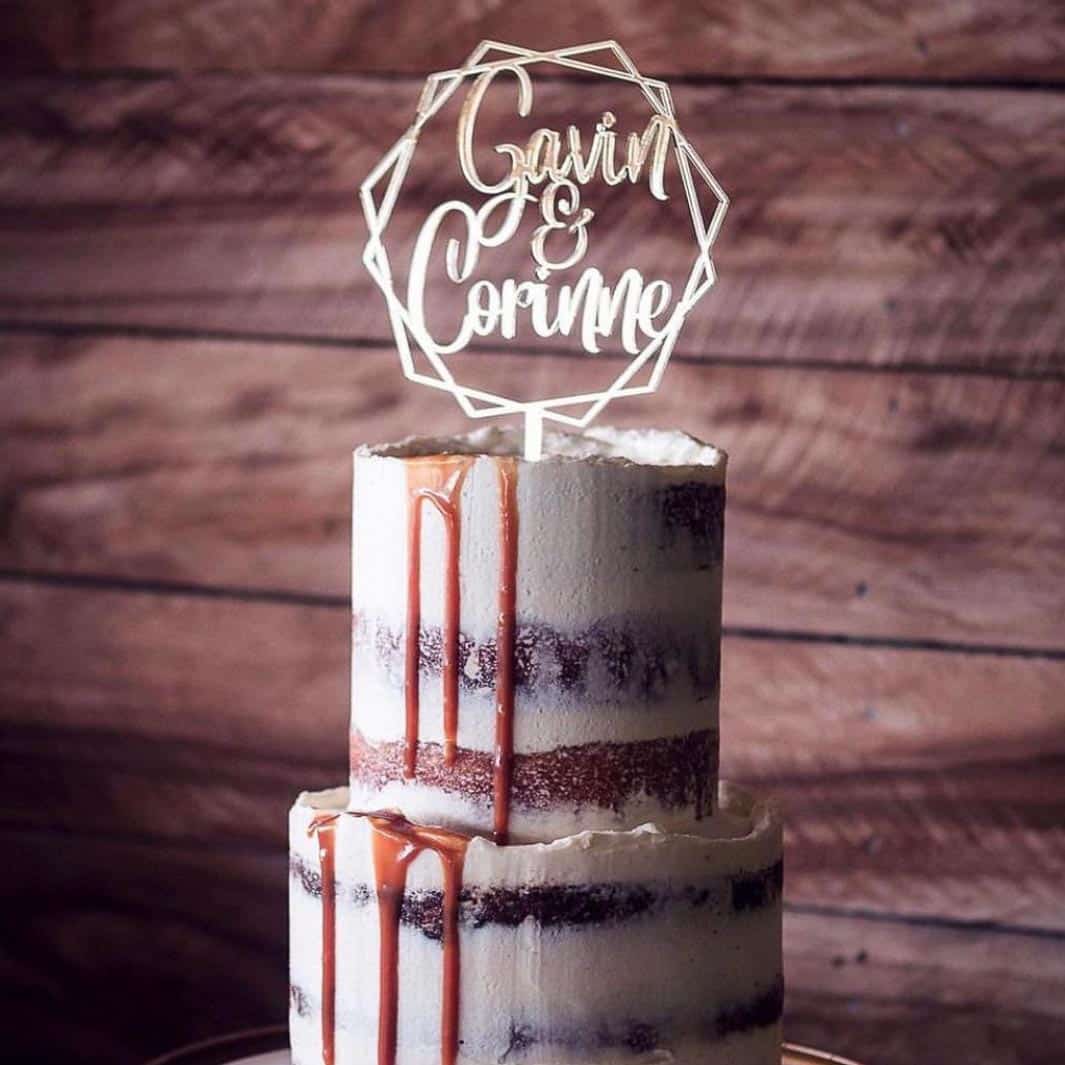 "Custom Names with Geometric" - Cake Topper. Personlised Wedding Cake Decoration. - Image 6