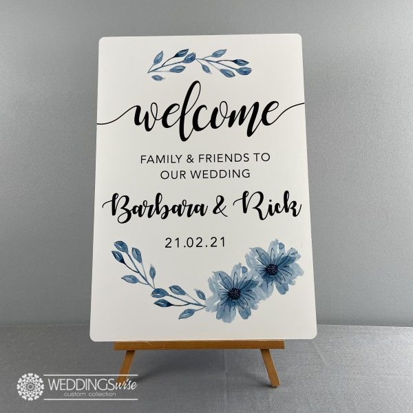 Blue Flowers Welcome Sign
