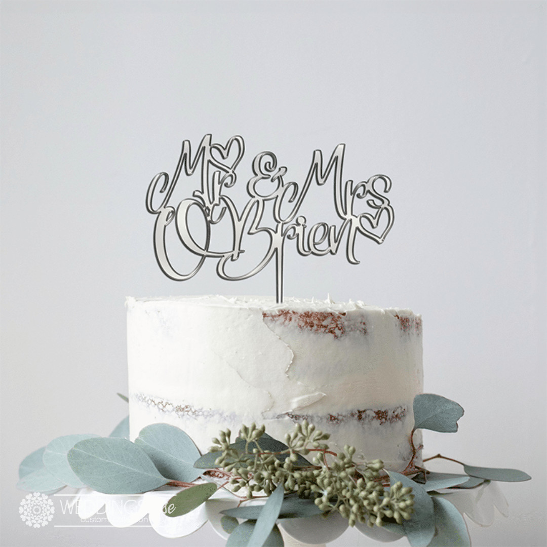 Mr & Mrs Surname with Hearts Cake Topper