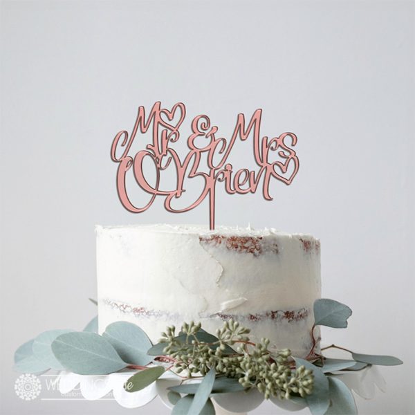 Mr & Mrs Surname with Hearts Cake Topper