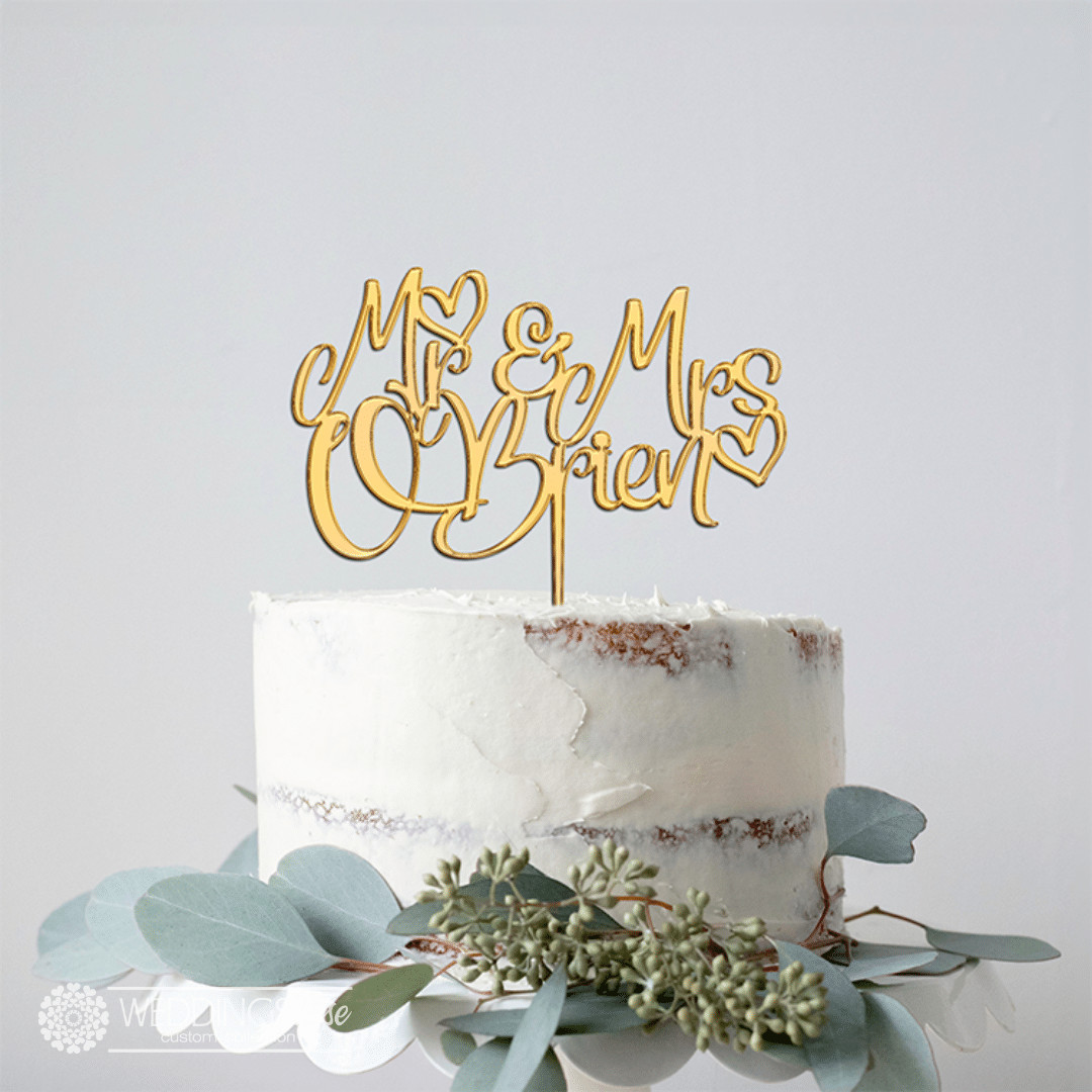 Mr & Mrs Surname with Hearts Cake Topper