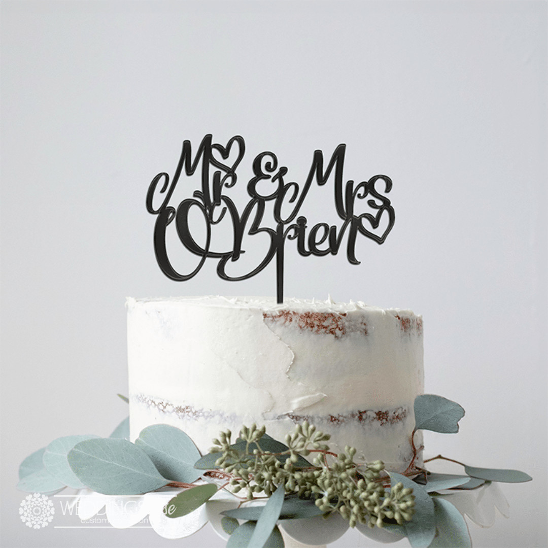 Mr & Mrs Surname with Hearts Cake Topper