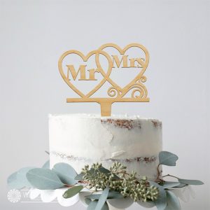 Mr and Mrs With Double Hearts Cake Topper