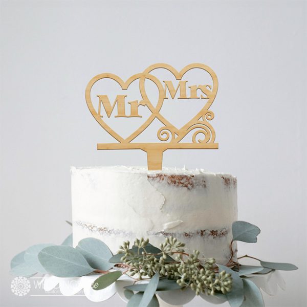 Mr and Mrs With Double Hearts Cake Topper