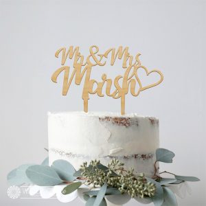 Mr & Mrs Custom Surname & heart Cake Topper
