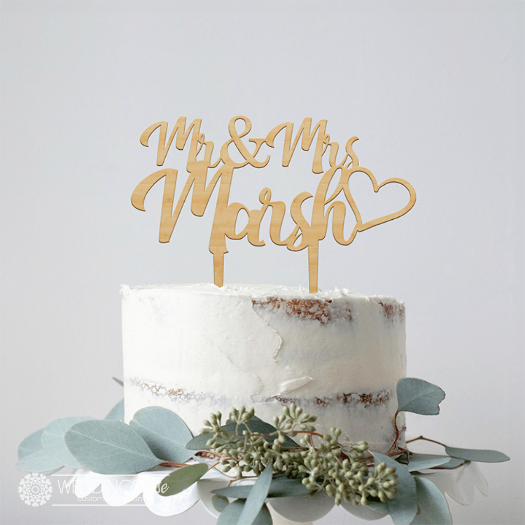 Mr & Mrs Custom Surname & heart Cake Topper