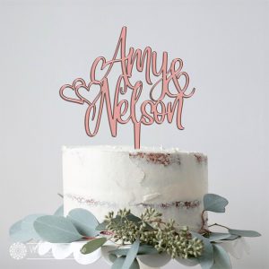 Custom Names With Hearts Cake Topper