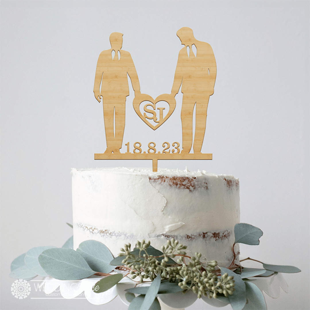 Mr & Mr with Silhouettes and Heart Cake Topper