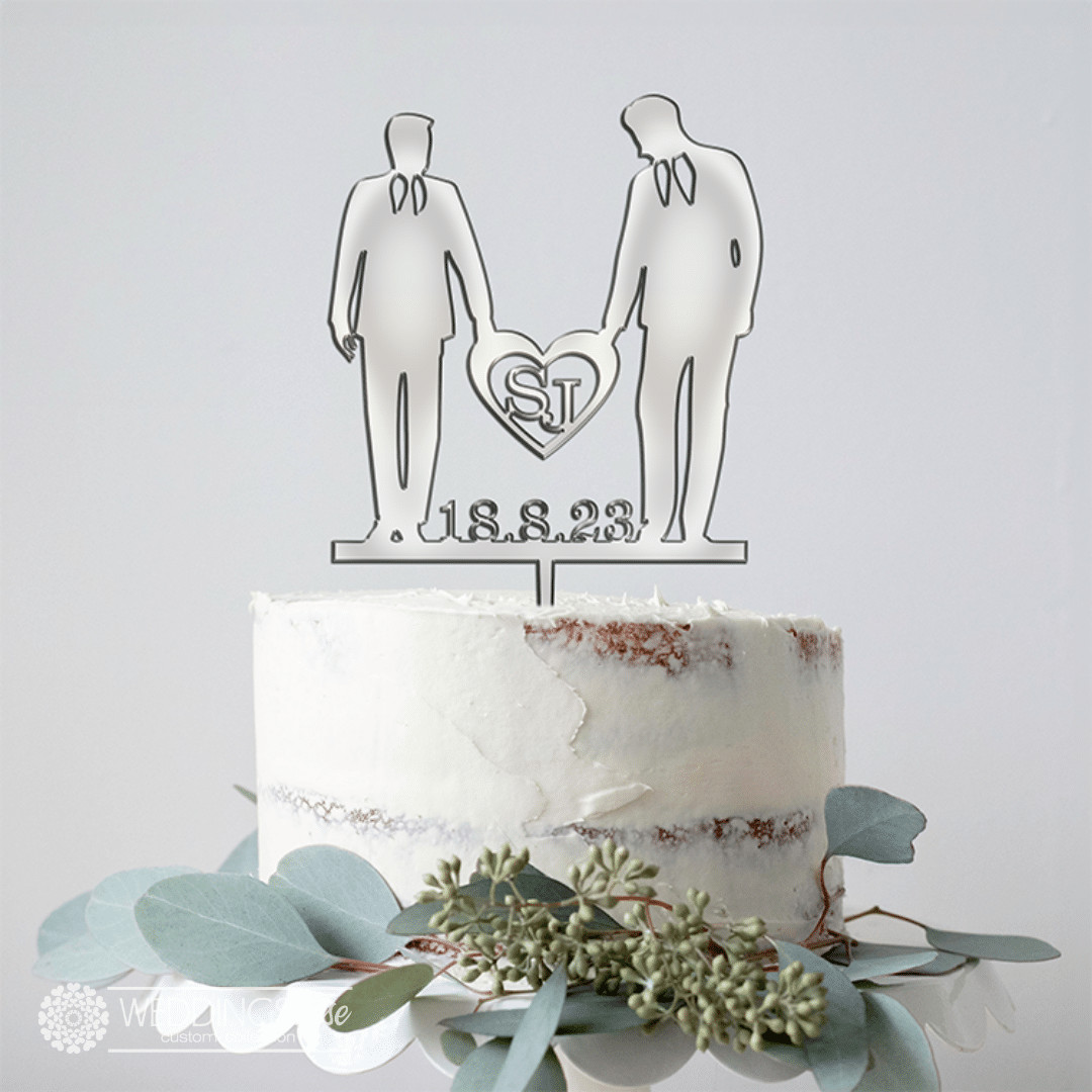 Mr & Mr with Silhouettes and Heart Cake Topper