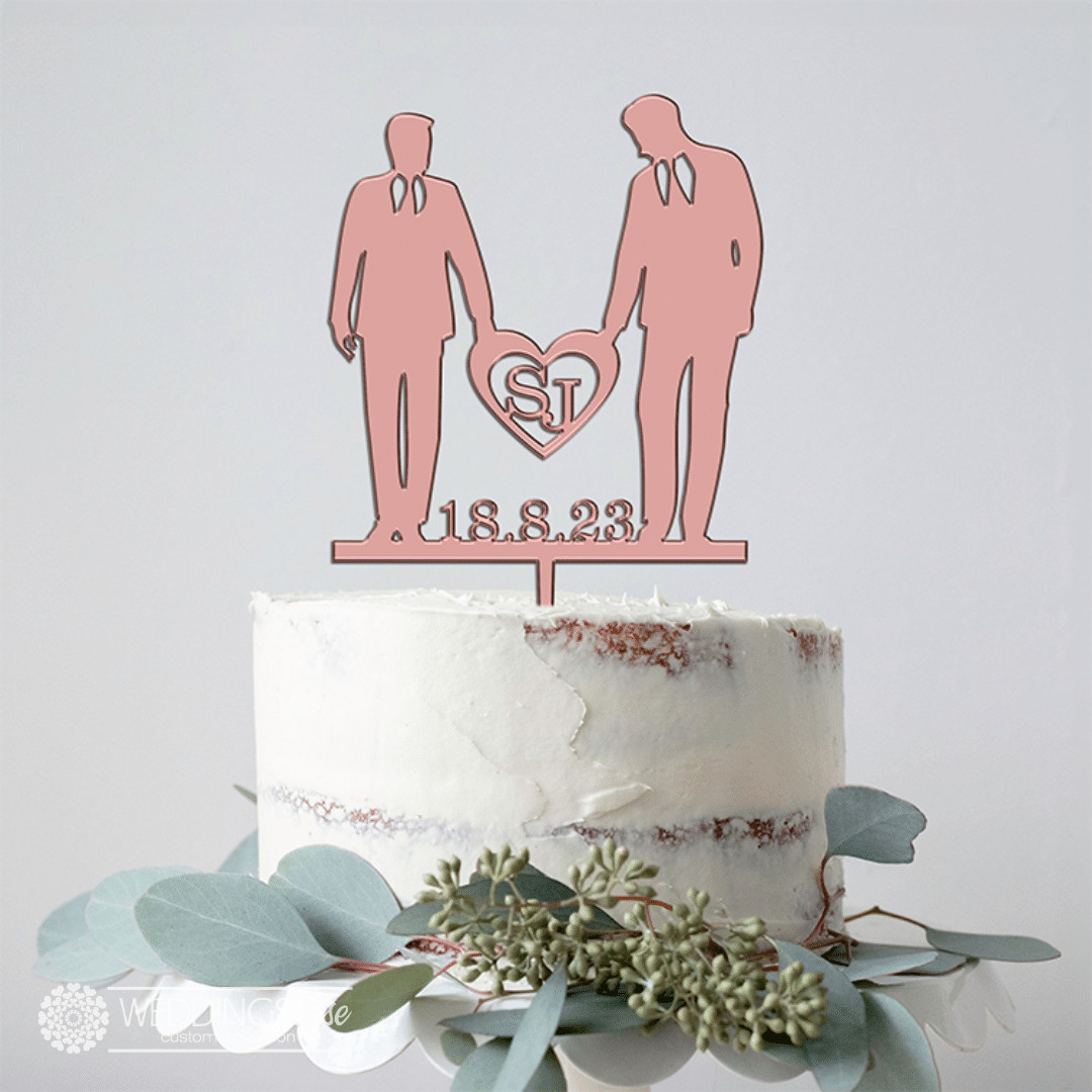 Mr & Mr with Silhouettes and Heart Cake Topper