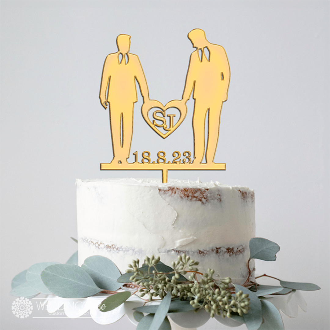 Mr & Mr with Silhouettes and Heart Cake Topper