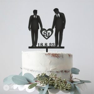 Mr & Mr with Silhouettes and Heart Cake Topper