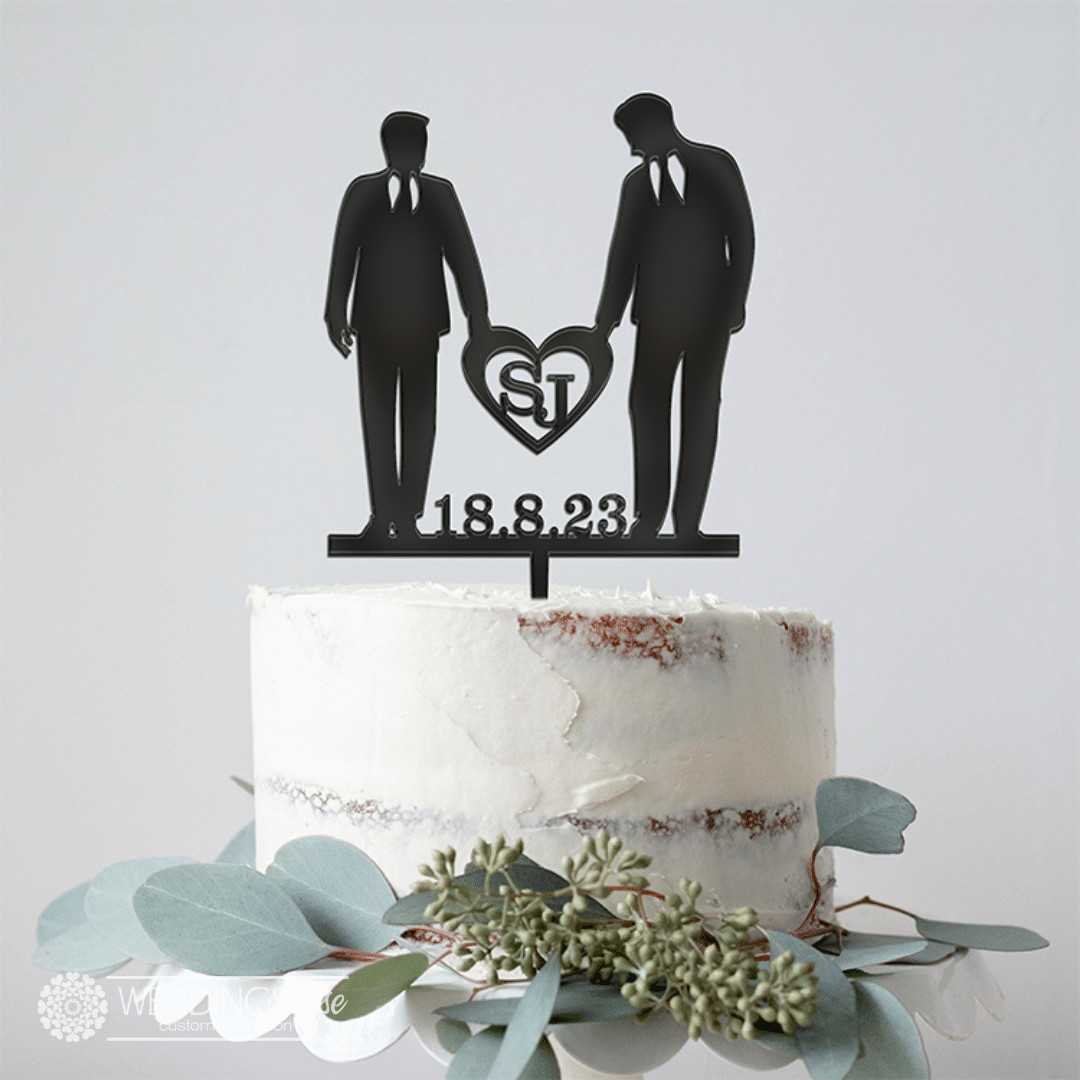 Mr & Mr with Silhouettes and Heart Cake Topper