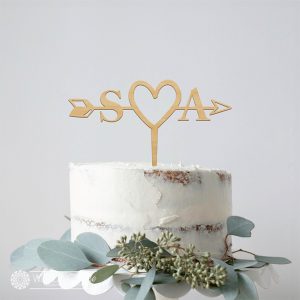 Custom Initials with Heart Arrow Cake Topper