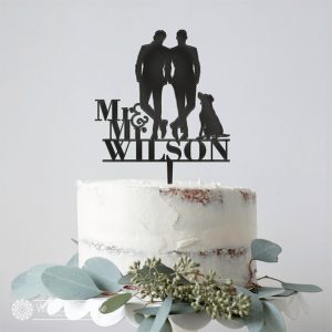 Mr and Mr Silhouettes with Dog Cake topper