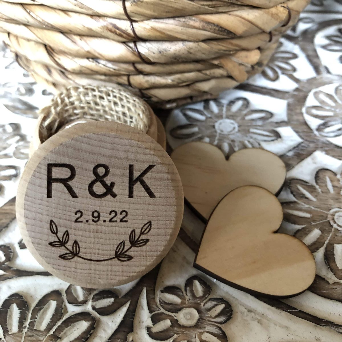 Personal Timber "Wreath Ring Box"- Custom Initials & Wedding Date - Image 8