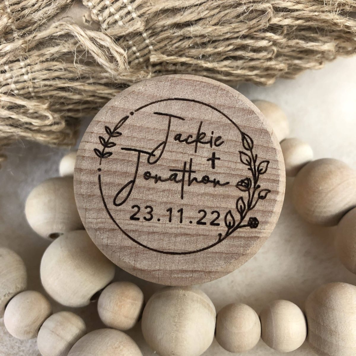 "Personlised Flower Wreath" Timber Ring Box- Custom Names and Wedding Date - Image 13