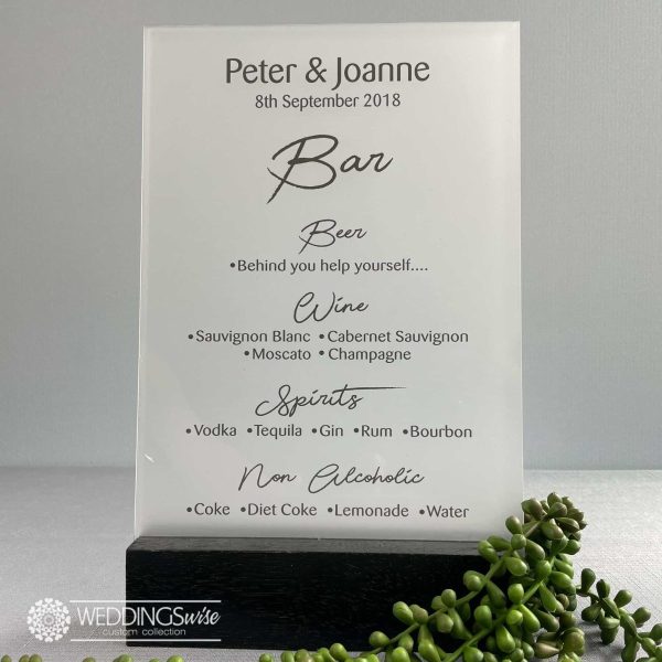 Custom Drinks Acrylic Menu
