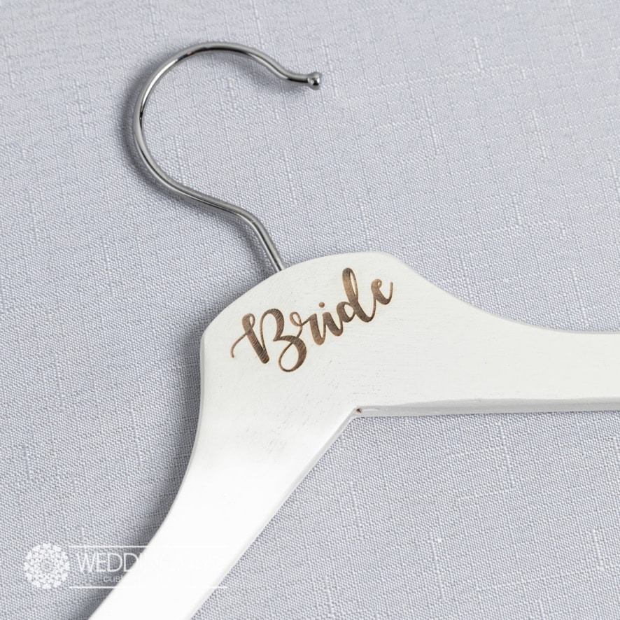 White Bride Coat Hanger<br> Laser Engraved Wedding Dress Display