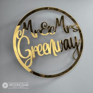 Mr & Mrs Surname Gold Mirror Acrylic Word Ring