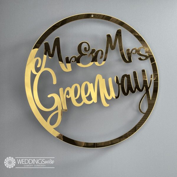 Mr & Mrs Surname Gold Mirror Acrylic Word Ring