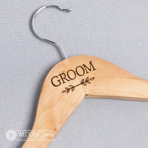 Groom Laser Engraved Coat Hanger- With Leaves