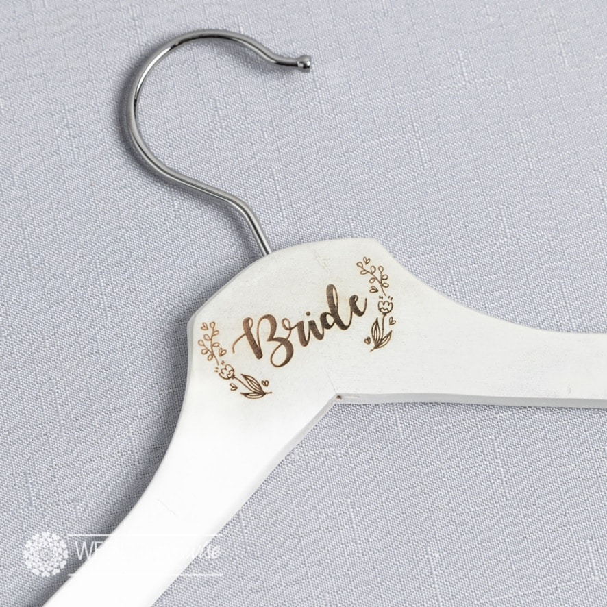 Bride Laser Engraved Coat Hanger with wreath