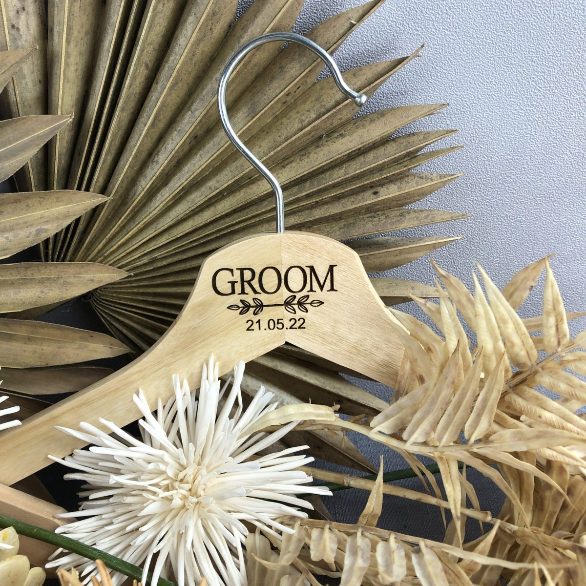 "Groom" Laser Engraved Coat Hanger- Natural Timber Wedding Suit Display - Image 5