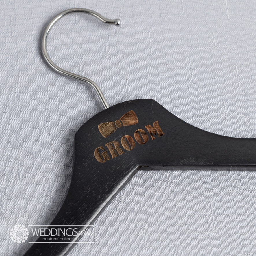 Groom Laser Engraved Black Coat Hanger