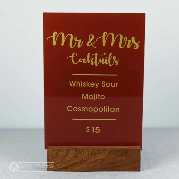 Red & Gold Custom Cocktails Bar Menu