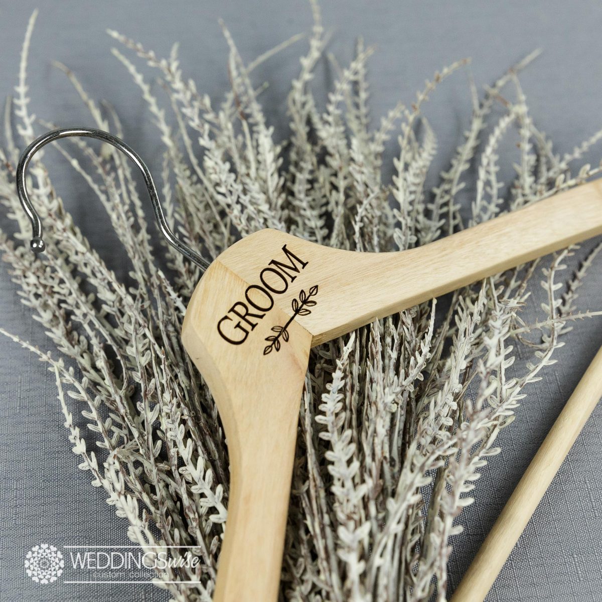 "Groom" Laser Engraved Coat Hanger- Natural Timber Wedding Suit Display - Image 6