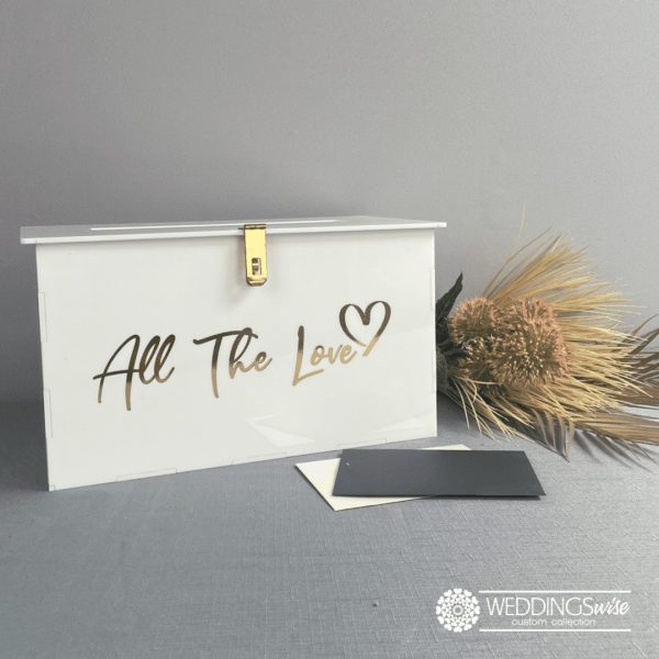 “All The Love” Wishing Well in White Acrylic With Gold Vinyl