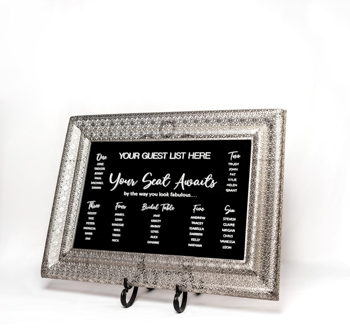 Silver Mirror Seating Sign HIRE