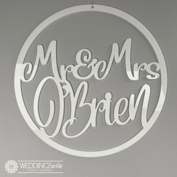 Mr & Mrs Custom Name White Acrylic Word Ring