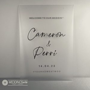 Frosted Rose Gold Script Wedding Sign with Hashtag