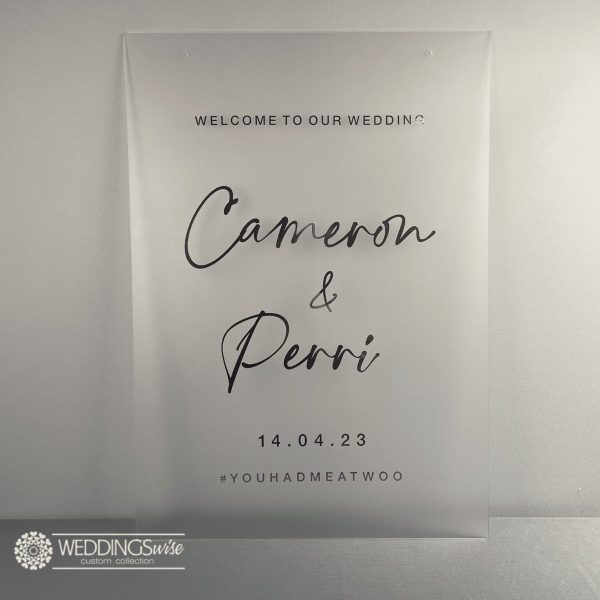 Frosted Rose Gold Script Wedding Sign with Hashtag