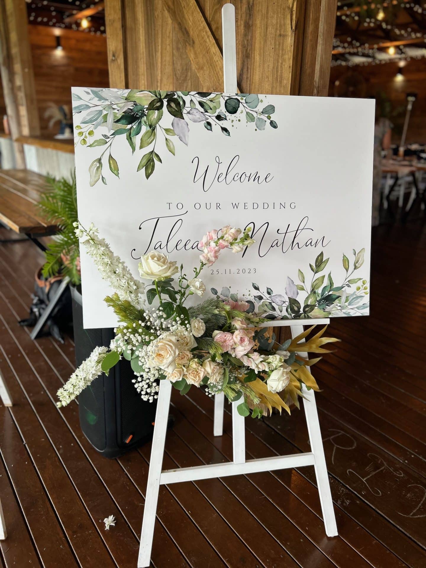 Wedding sign with flowers
