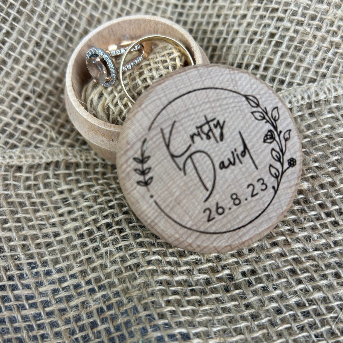 "Personlised Flower Wreath" Timber Ring Box- Custom Names and Wedding Date - Image 18