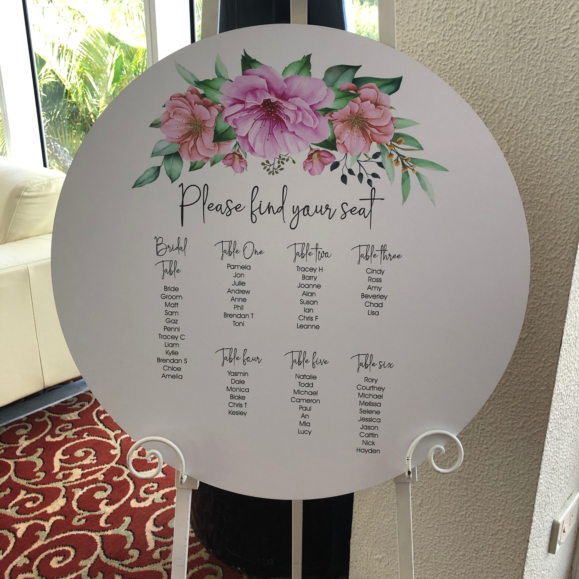 Personlised Pink Floral MDF <br>Wedding Seating Chart <br> Romantic Reception Seating Plan - Image 4