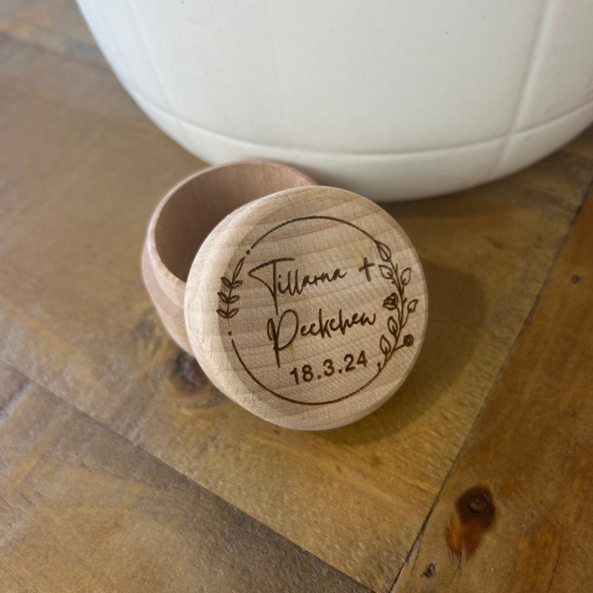 "Personlised Flower Wreath" Timber Ring Box- Custom Names and Wedding Date - Image 19