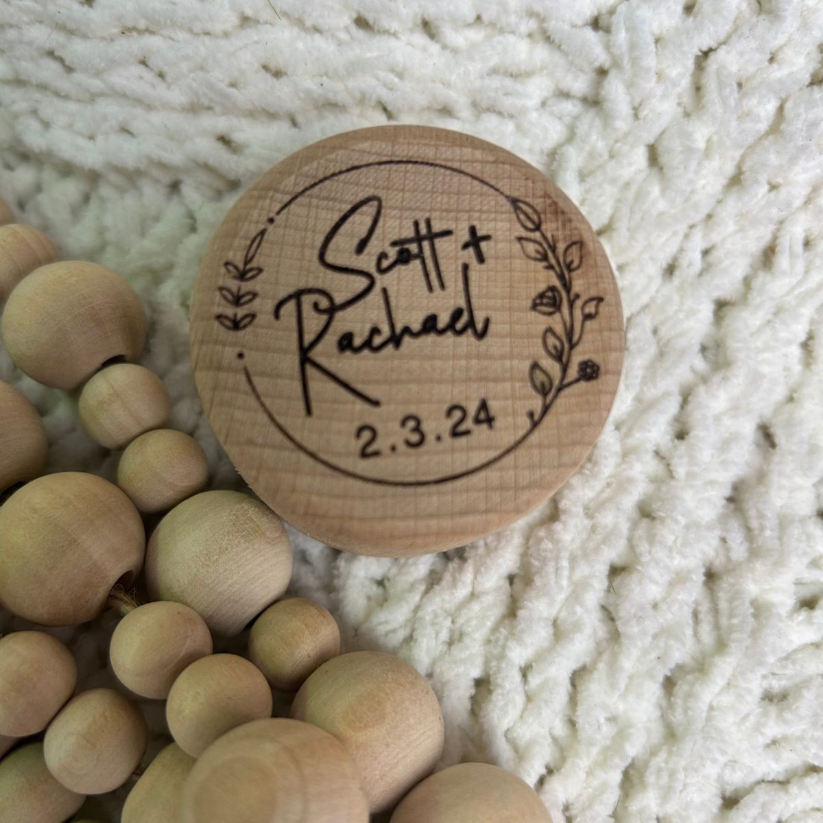 "Personlised Flower Wreath" Timber Ring Box- Custom Names and Wedding Date - Image 20